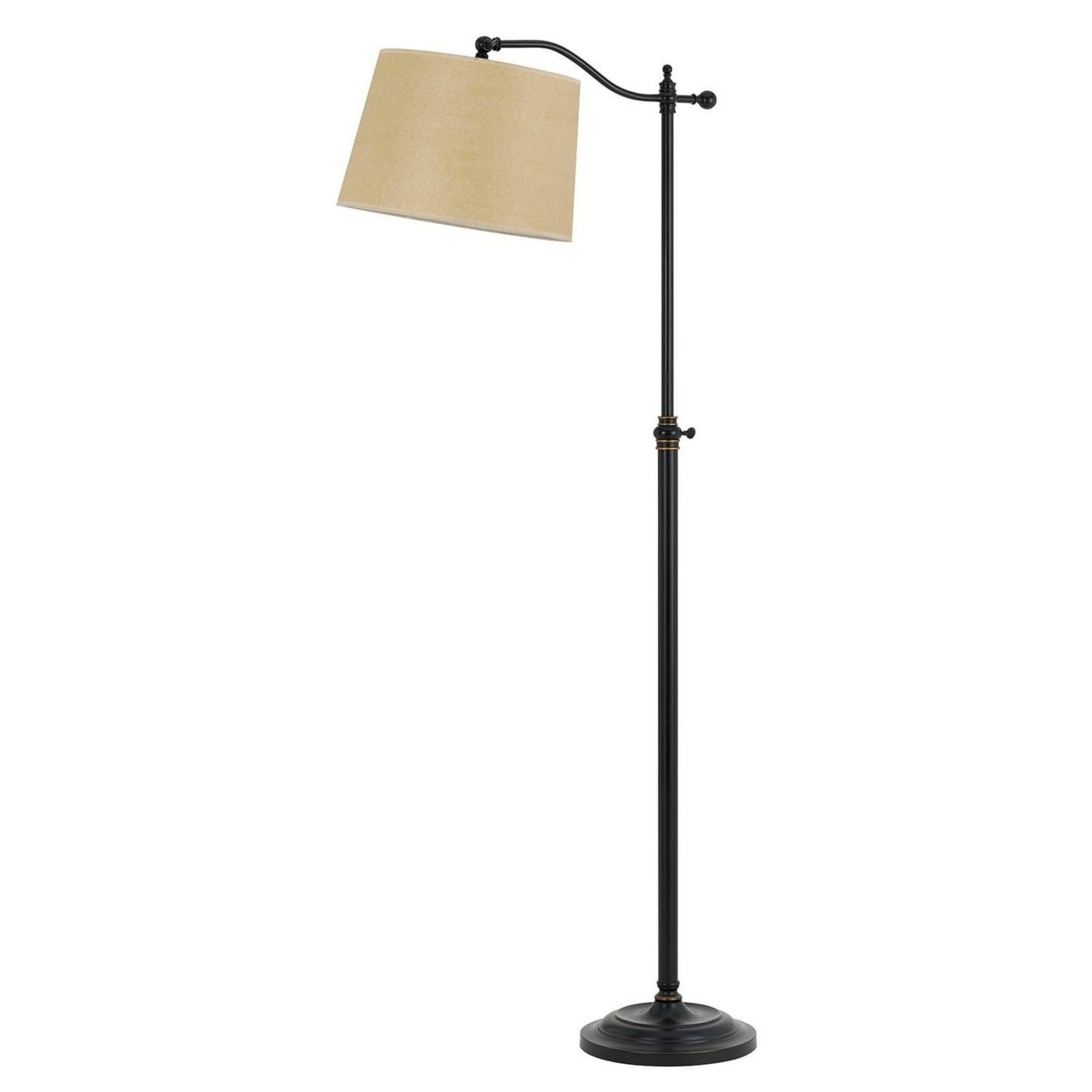 Adjustable Black Metal Down Bridge Floor Lamp with Fabric Shade