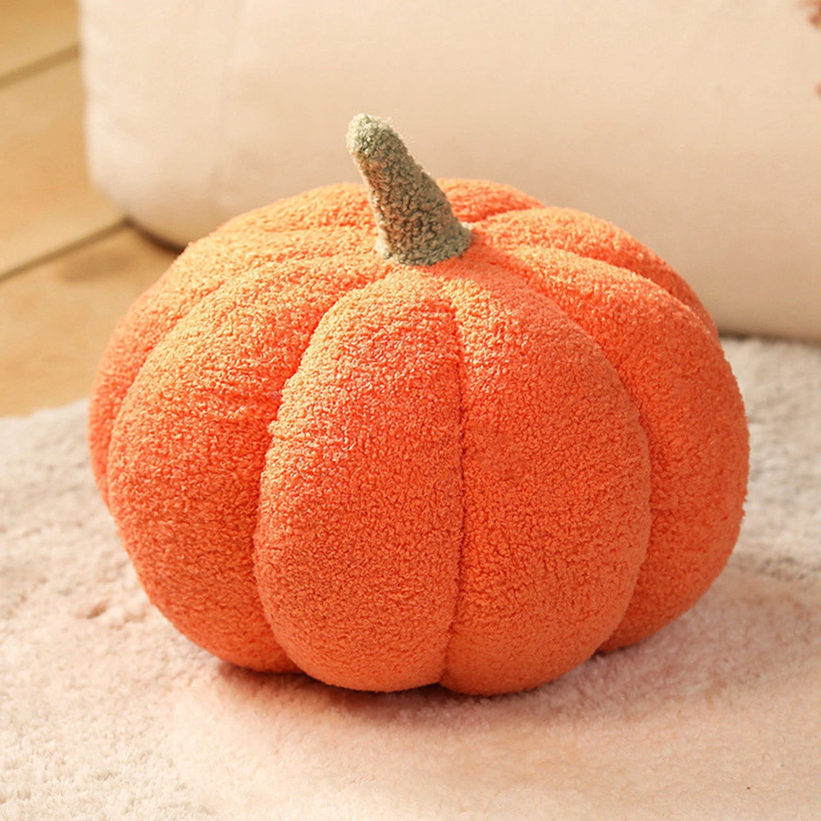 Orange Plush Pumpkin Shaped Decorative Pillow, 7.9 inches