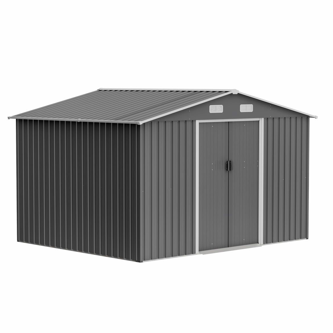 Gray 8' x 10' Metal Garden Storage Shed with Lockable Doors