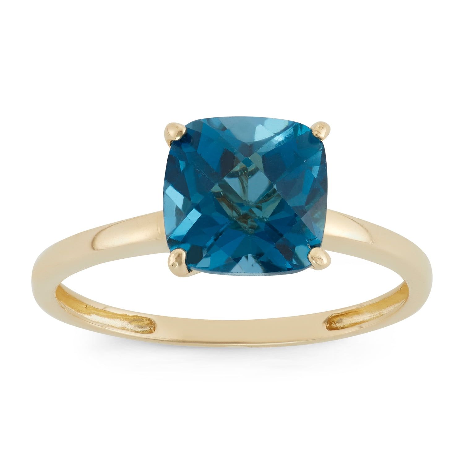 10K Yellow Gold Cushion Cut Blue Topaz Solitaire Ring