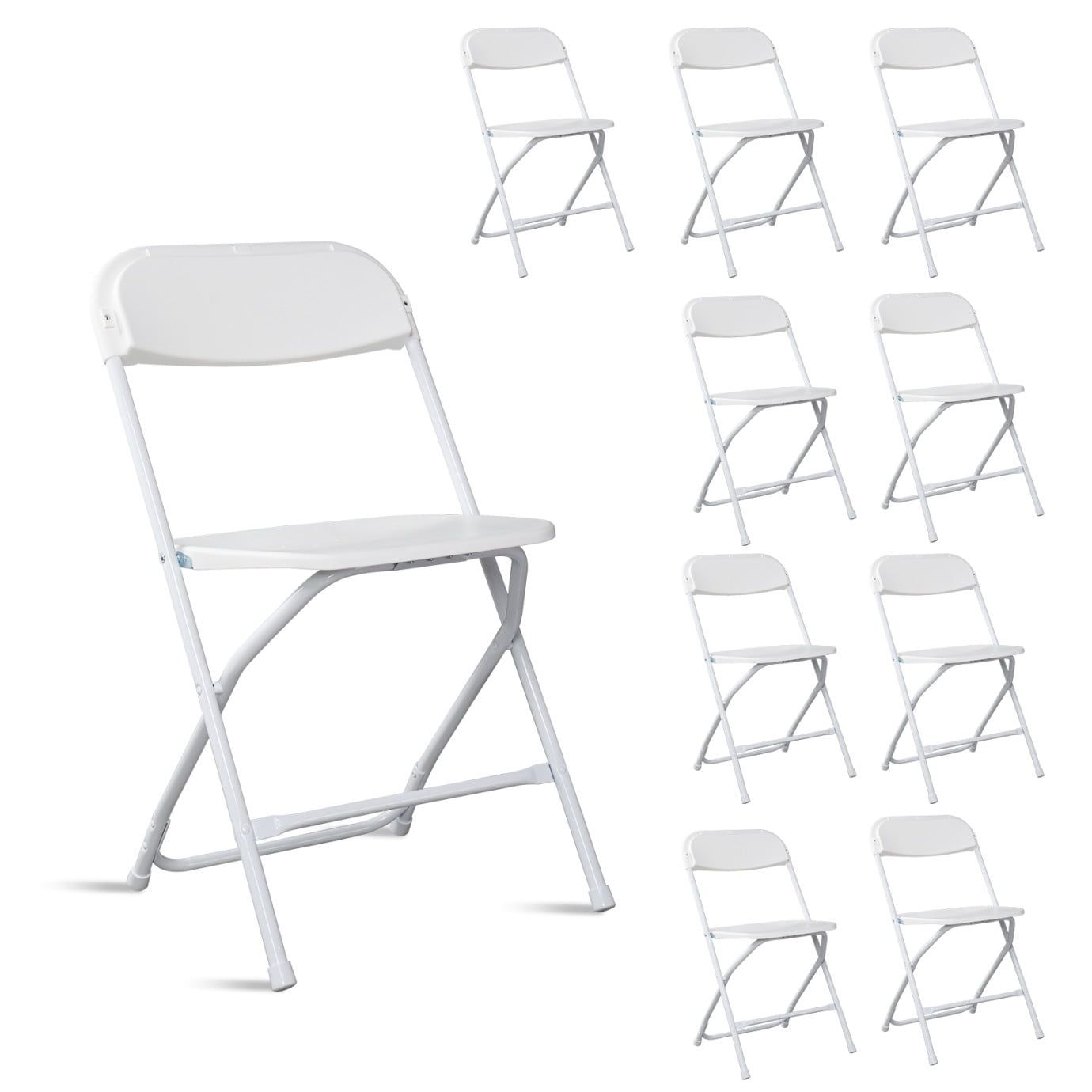 White Polyurethane and Metal Folding Chairs, 10-Pack