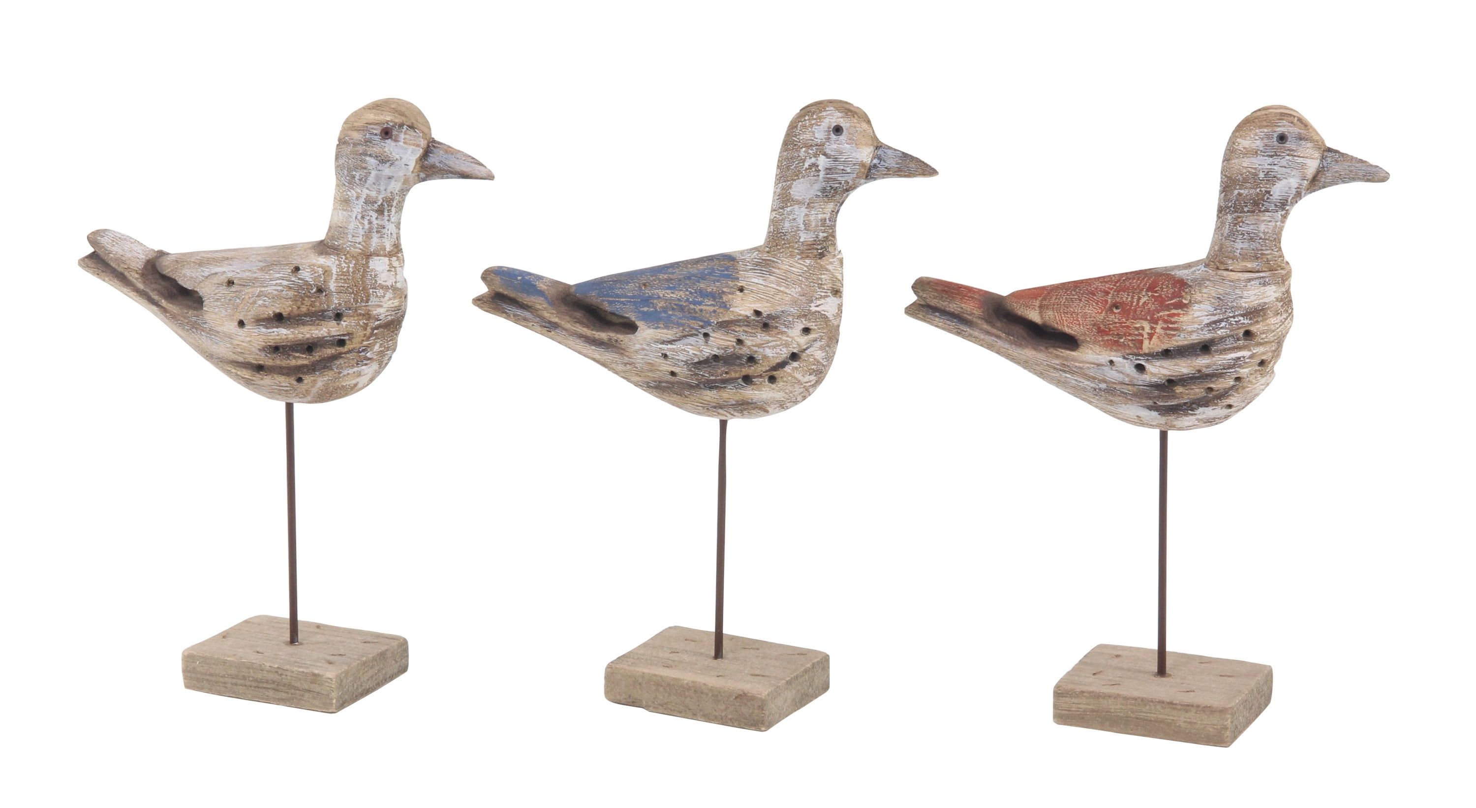 Coastal Charm Distressed Wood Bird Sculptures - Set of 3