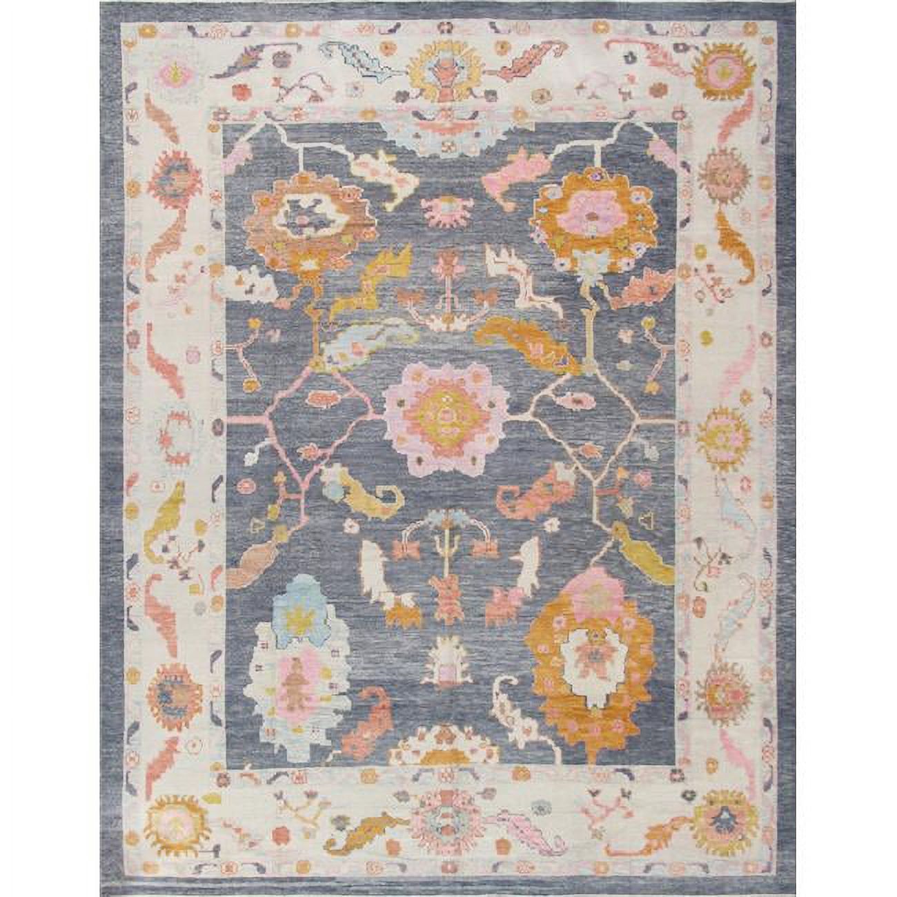 Elegant Oushak Hand-Knotted Gray Wool Area Rug, 11'9" x 15'