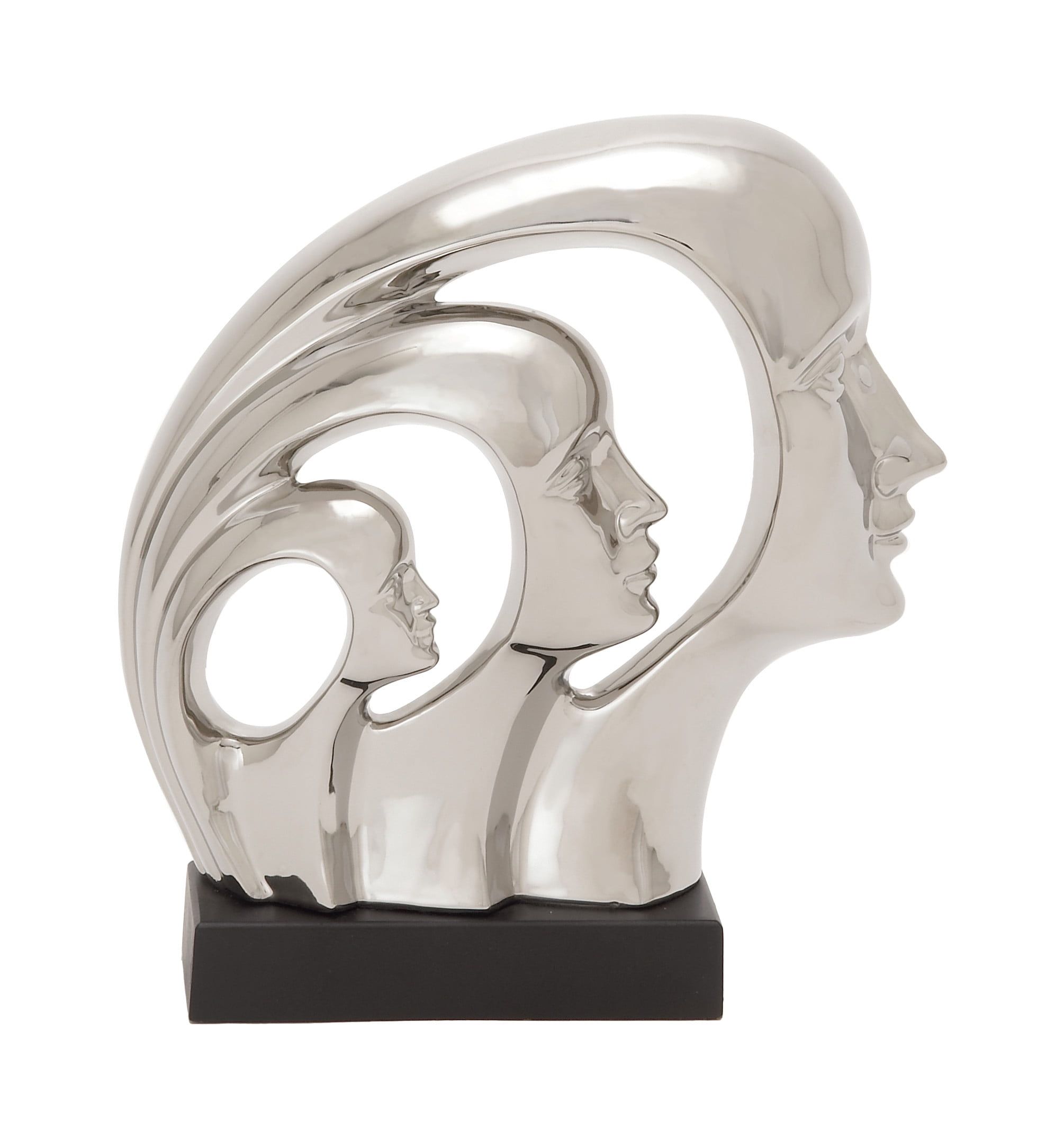 Polished Silver Porcelain Abstract Face Statue 11" x 12"