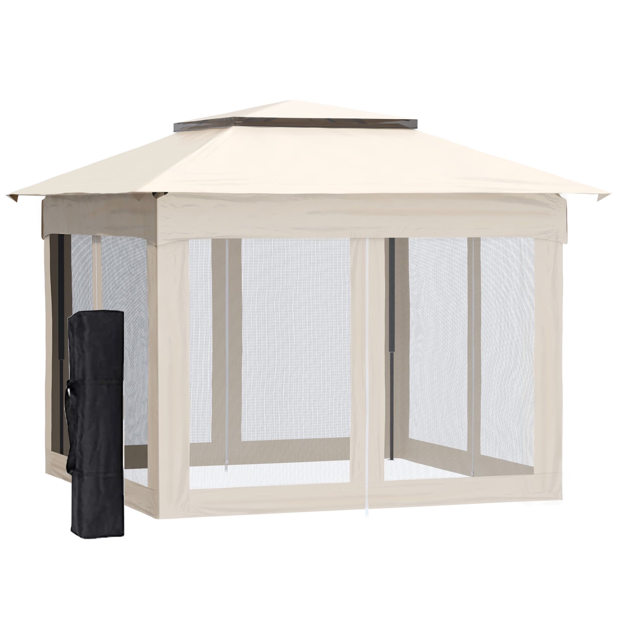 Beige 11' x 11' Pop Up Canopy Gazebo with Netting