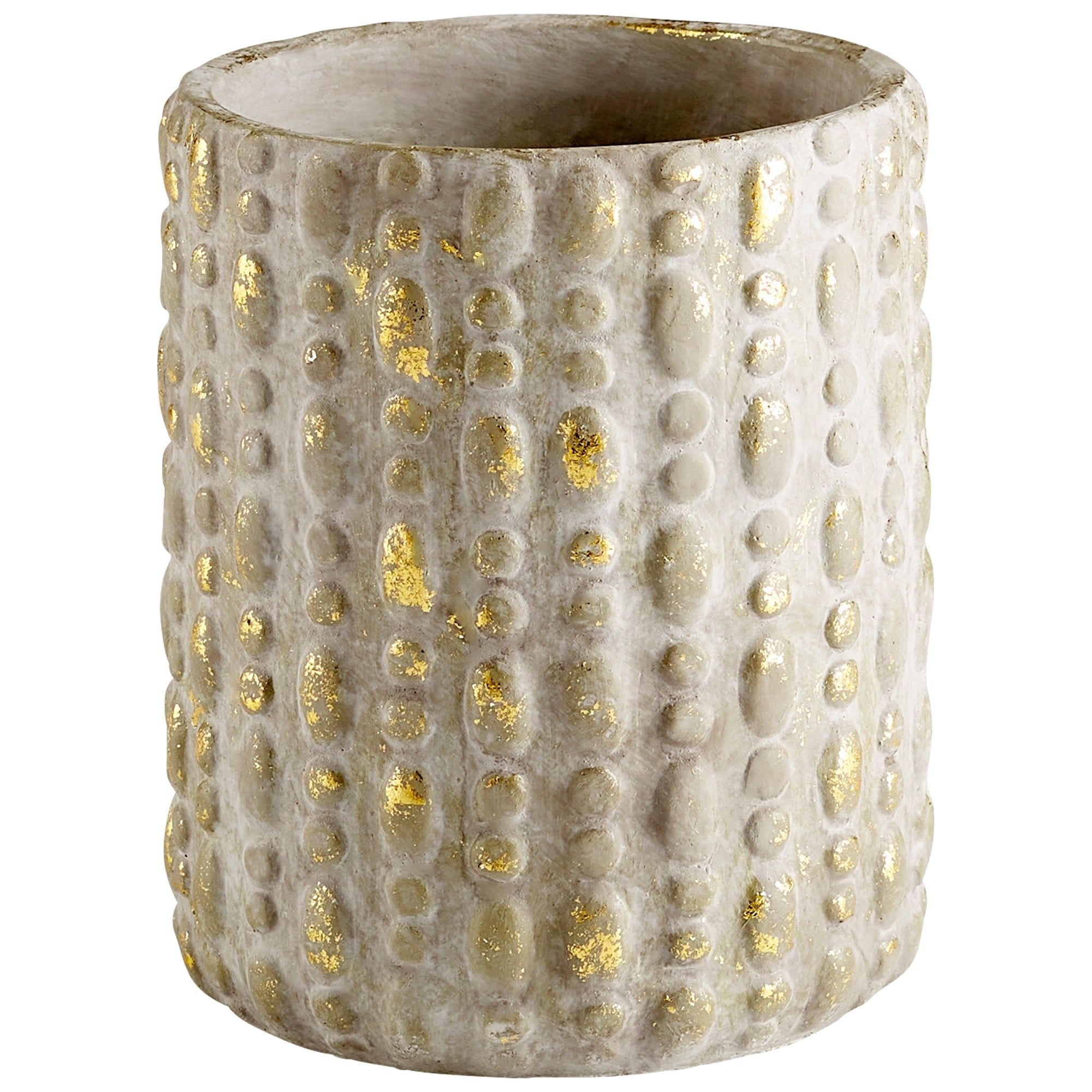 Ash Gray Embossed Ceramic Planter with Gold Accents