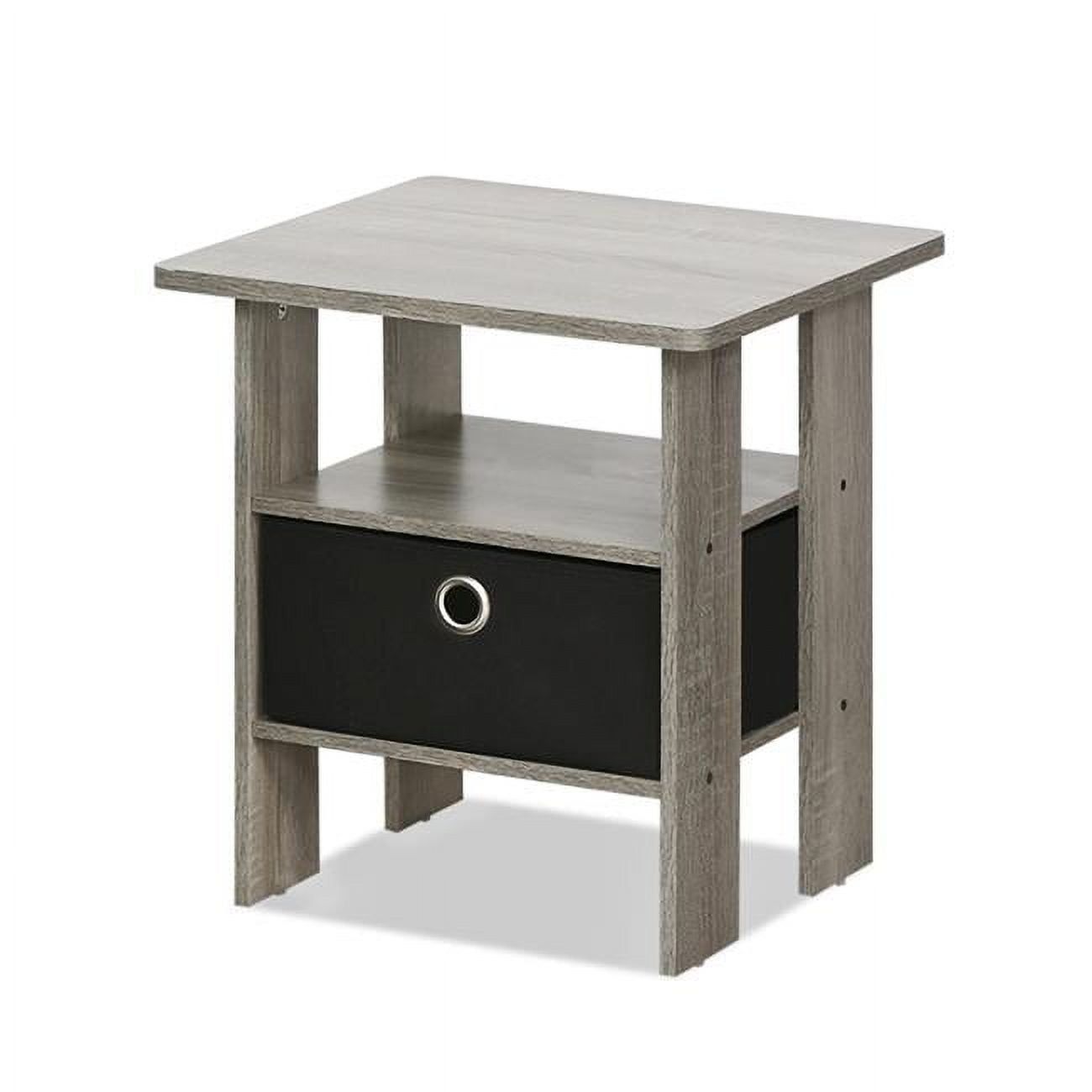 French Oak Grey and Black Engineered Wood End Table with Storage