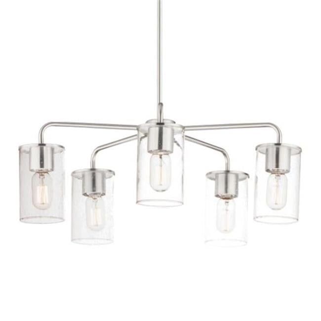 Elegant Satin Nickel 5-Light Chandelier with Seedy Glass Shades