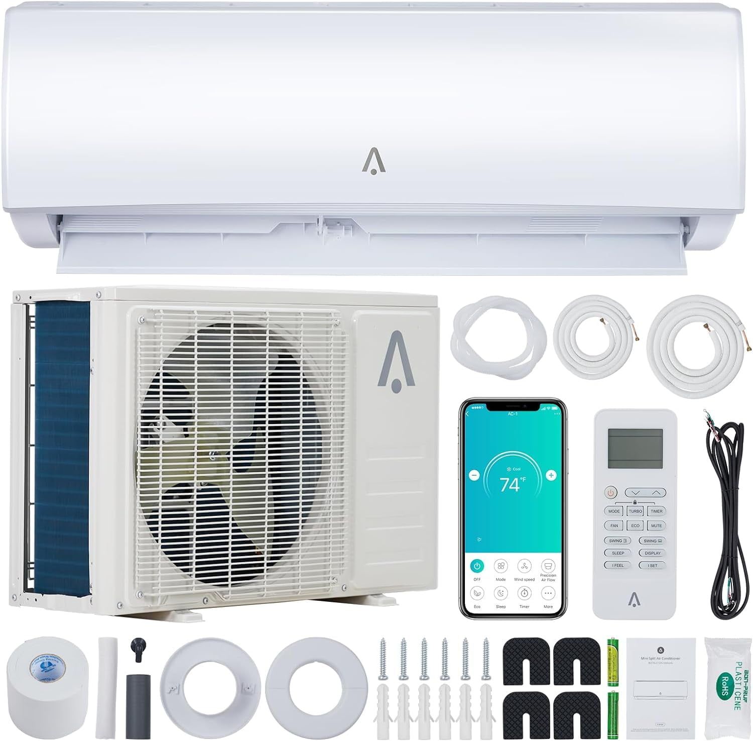 12,000 BTU White Wall Mounted Split Air Conditioner with Heat Pump and Remote