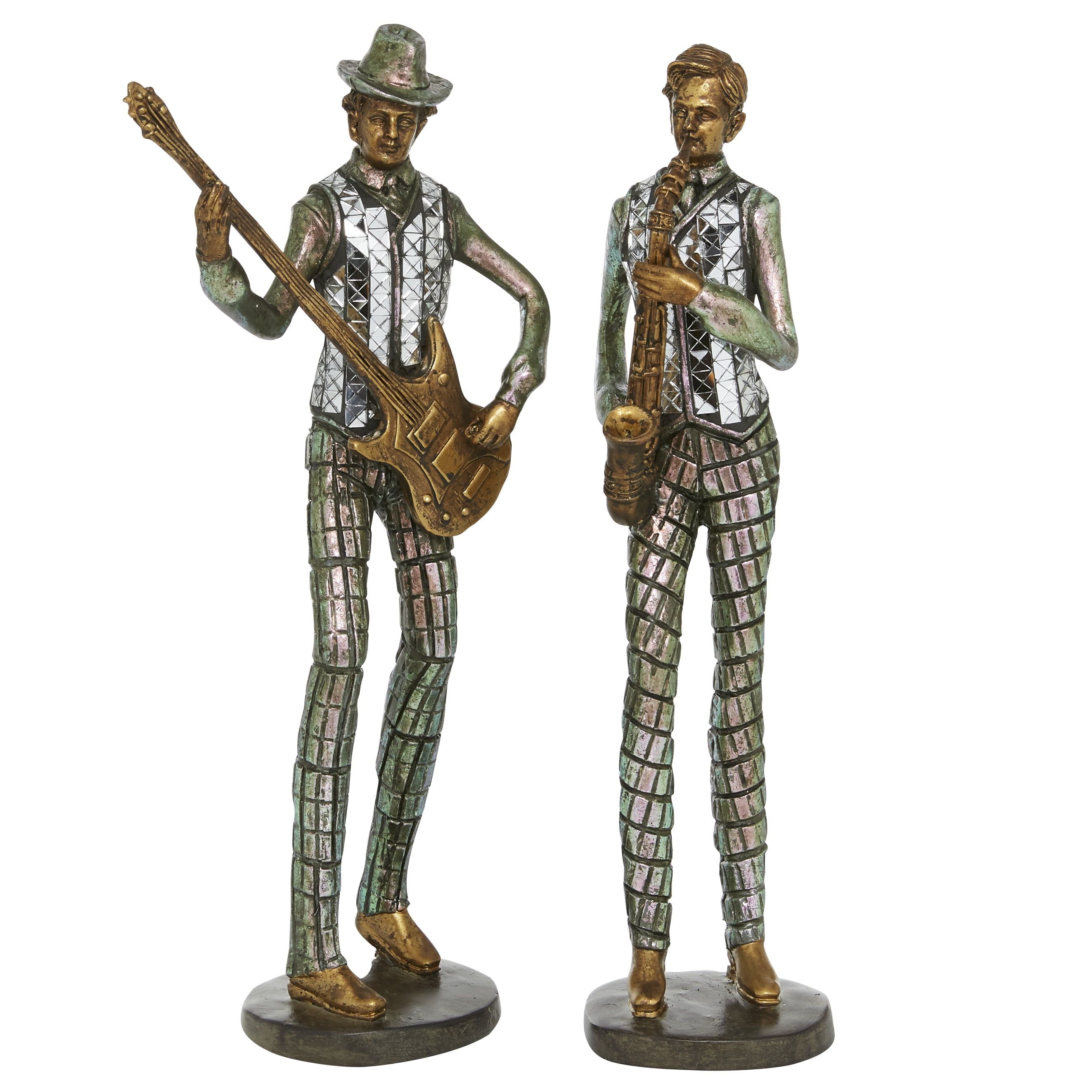 Silver Polystone Musician Sculptures Set of 2