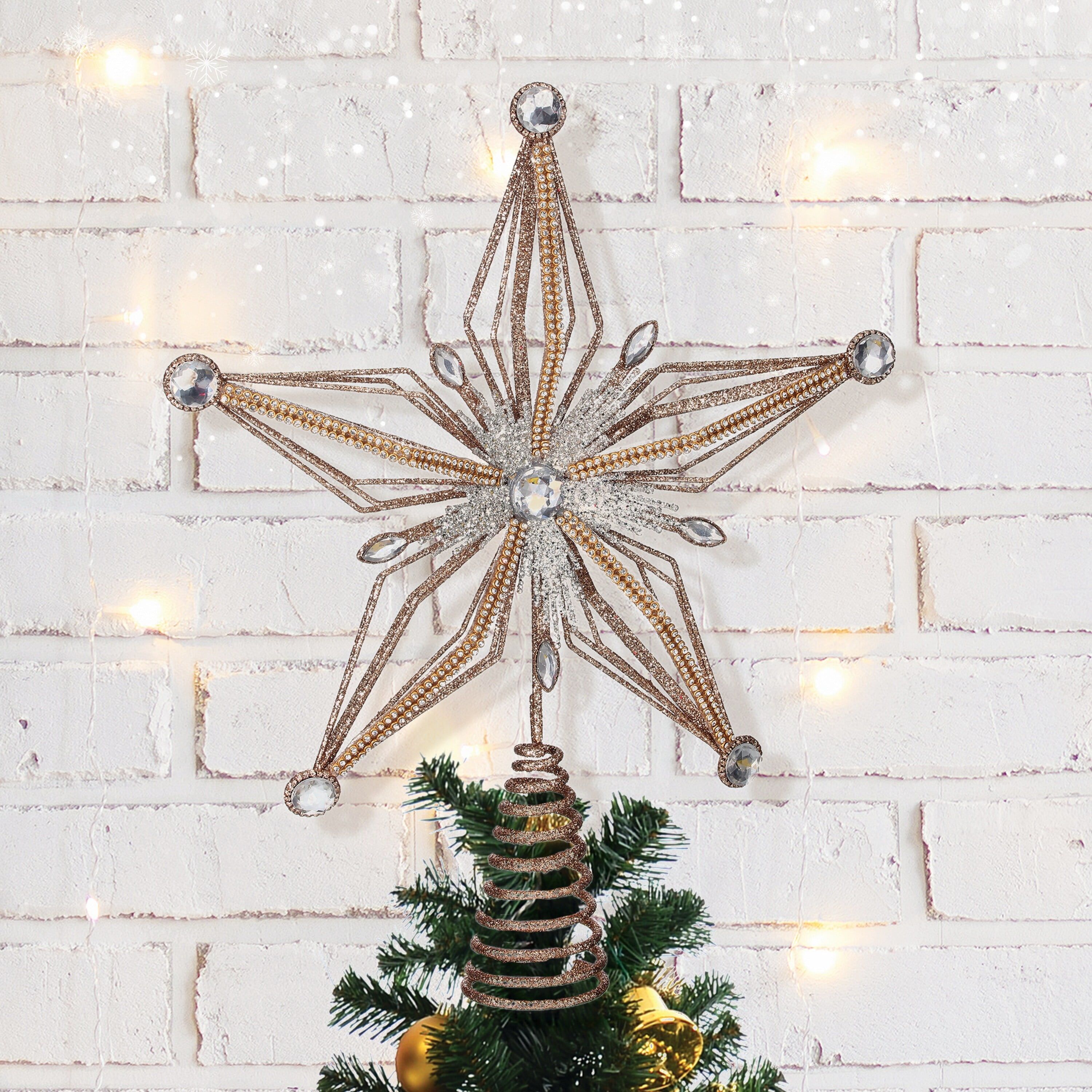 12.5" Copper Wire Glitter Jewel Star Tree Topper