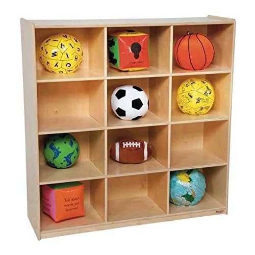 Natural Wood 12-Cubby Preschool Storage Unit