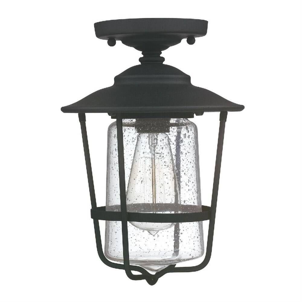 Black Clear Glass Outdoor Semi-Flush Lantern Ceiling Light