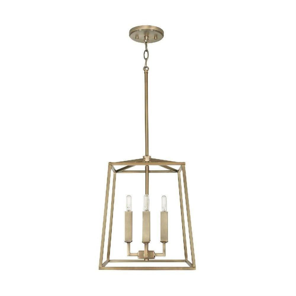 Elegant Aged Brass 4-Light Foyer Pendant with Candelabra Base