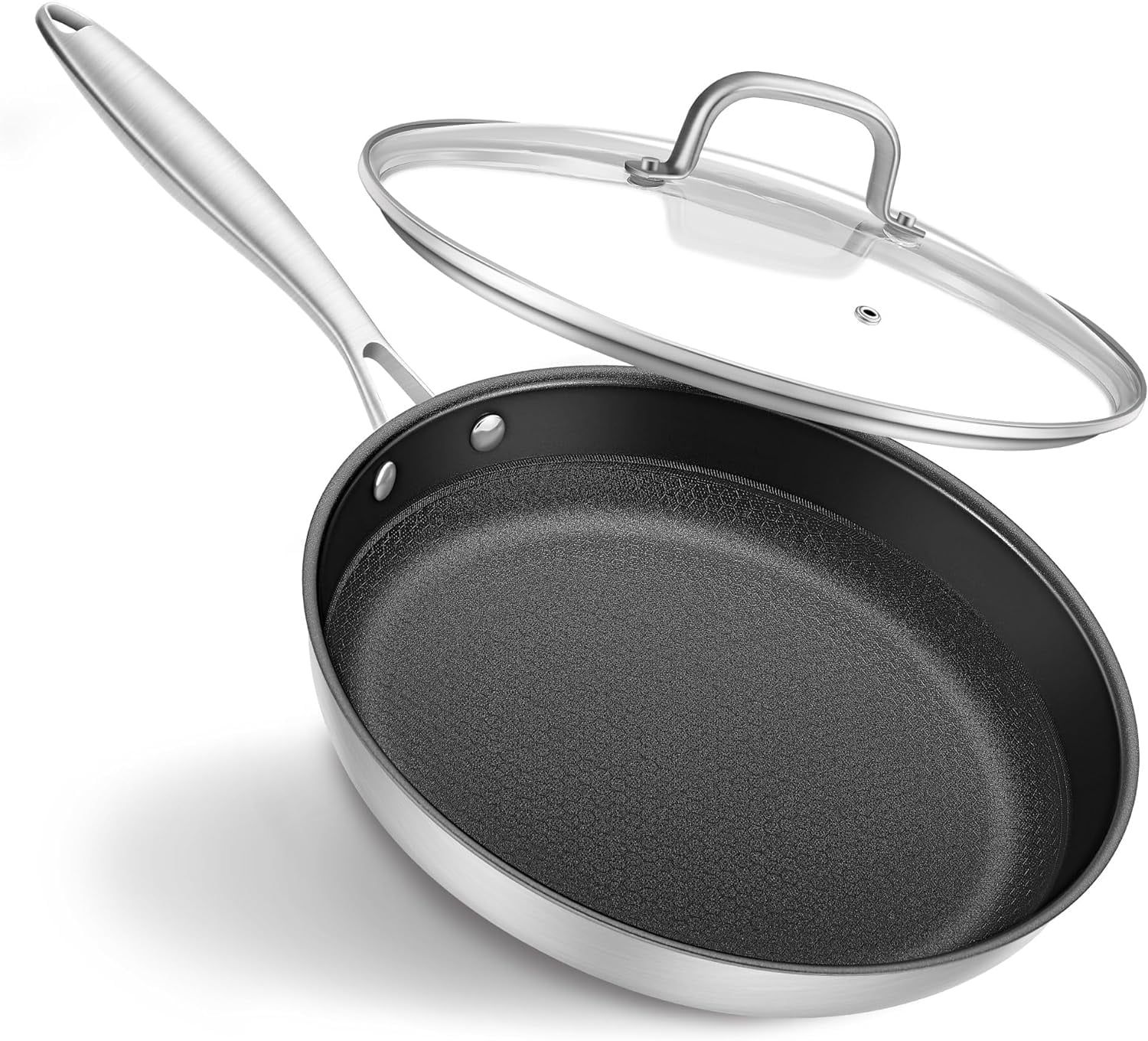 12-Inch Stainless Steel Nonstick Frying Pan with Lid