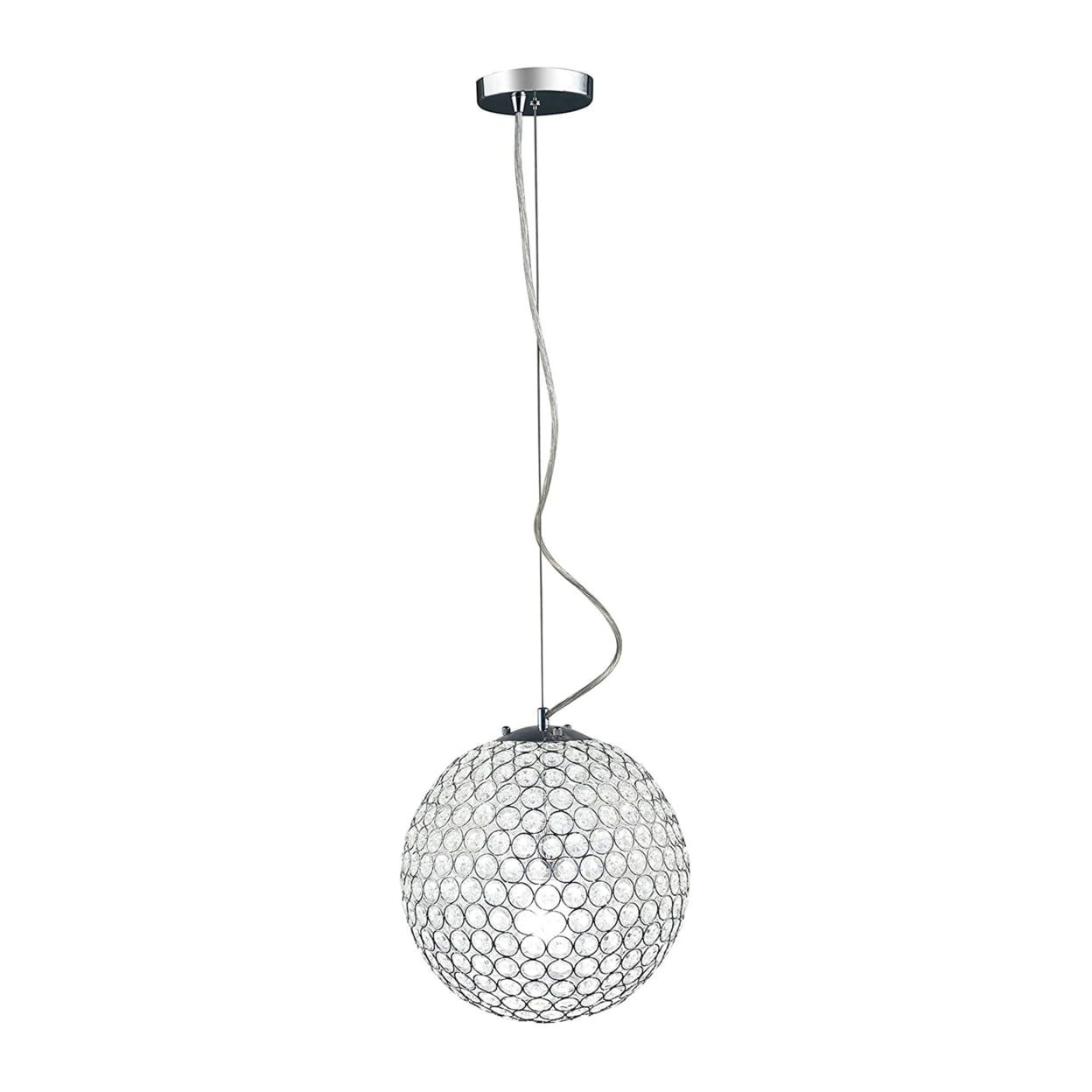 Elegant Chrome Crystal Globe Pendant Light 12" Silver