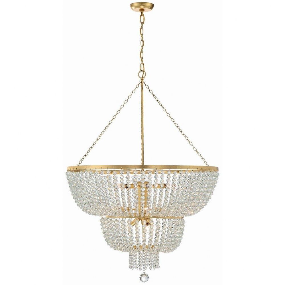 Bohemian Antique Gold 12-Light Chandelier with Hand-Cut Faceted Beads