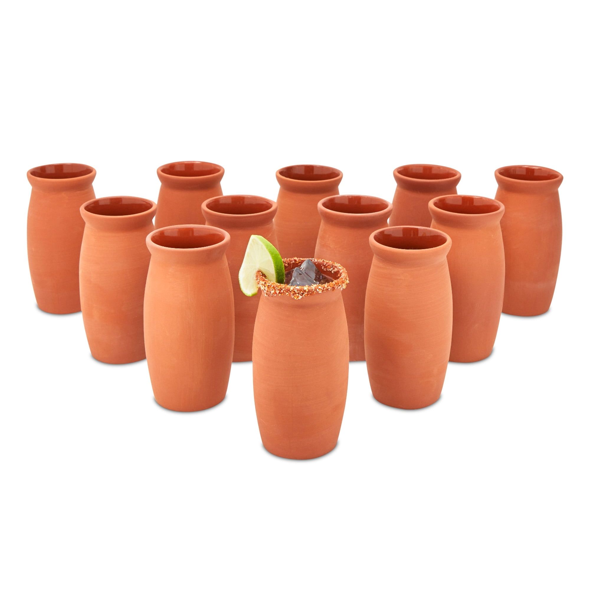 12 Pack Terracotta Clay Drinking Cups for Mexican Fiesta