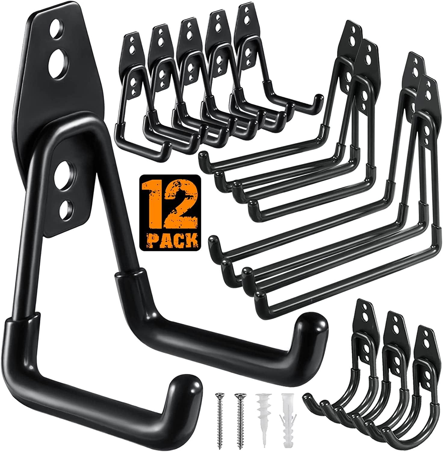 12 Pack Heavy Duty Black Steel Garage Storage Hooks