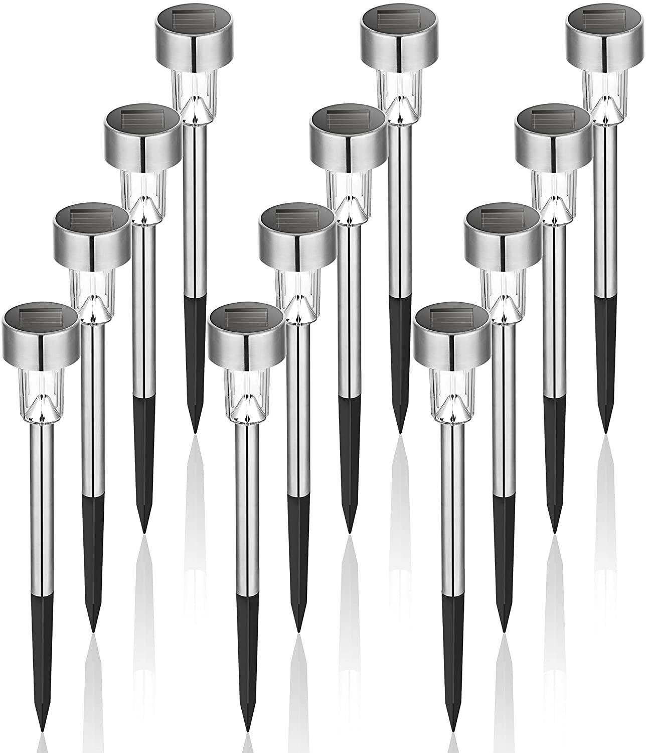 12-Pack Stainless Steel Solar LED Pathway Lights