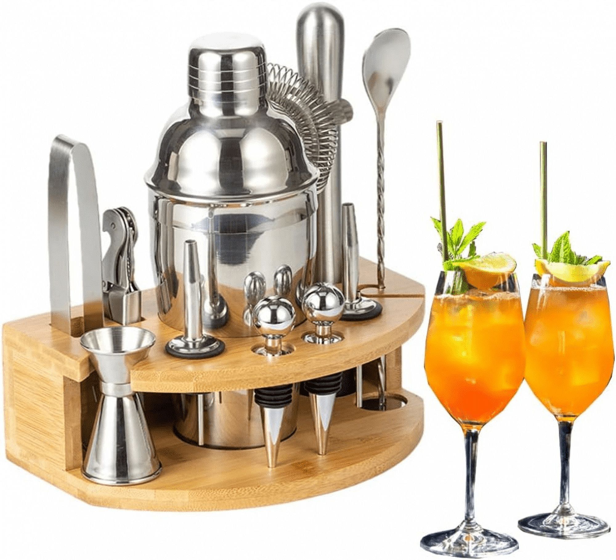 12-Piece Stainless Steel Bartender Kit with Bamboo Stand