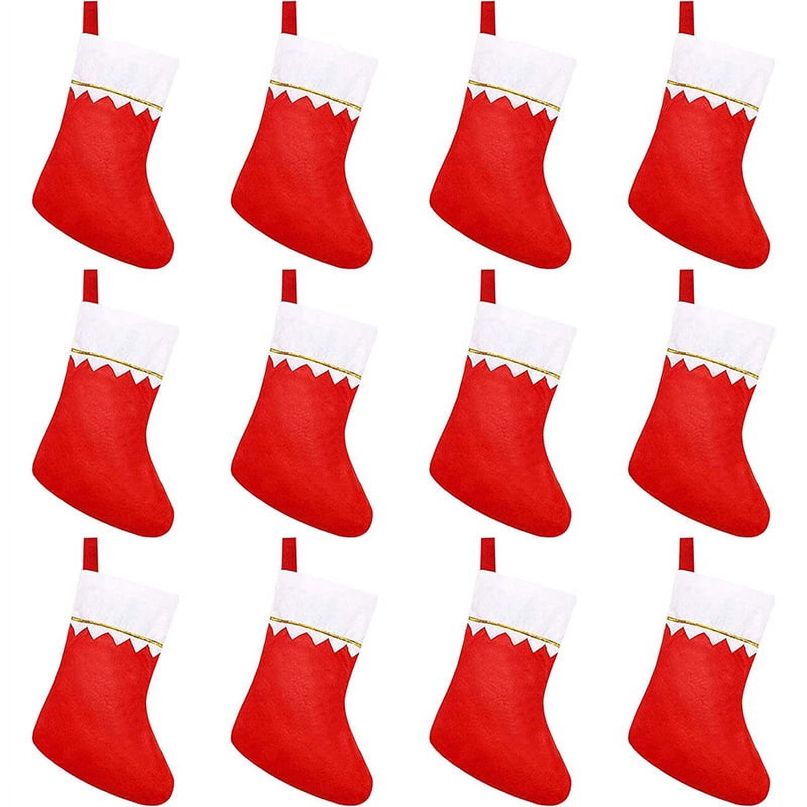 12-Piece Red Felt Christmas Stockings with White Cuffs and Gold Trim