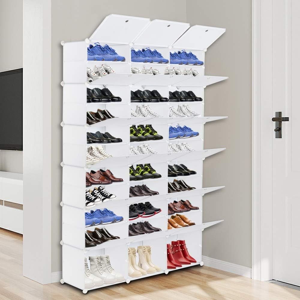 White 12-Tier Metal and Plastic Shoe Rack Organizer