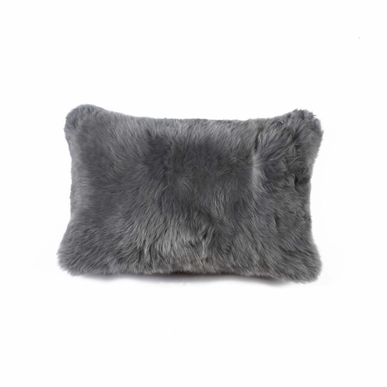 12" x 20" Gray Sheepskin Fur Pillow with Microsuede Backing