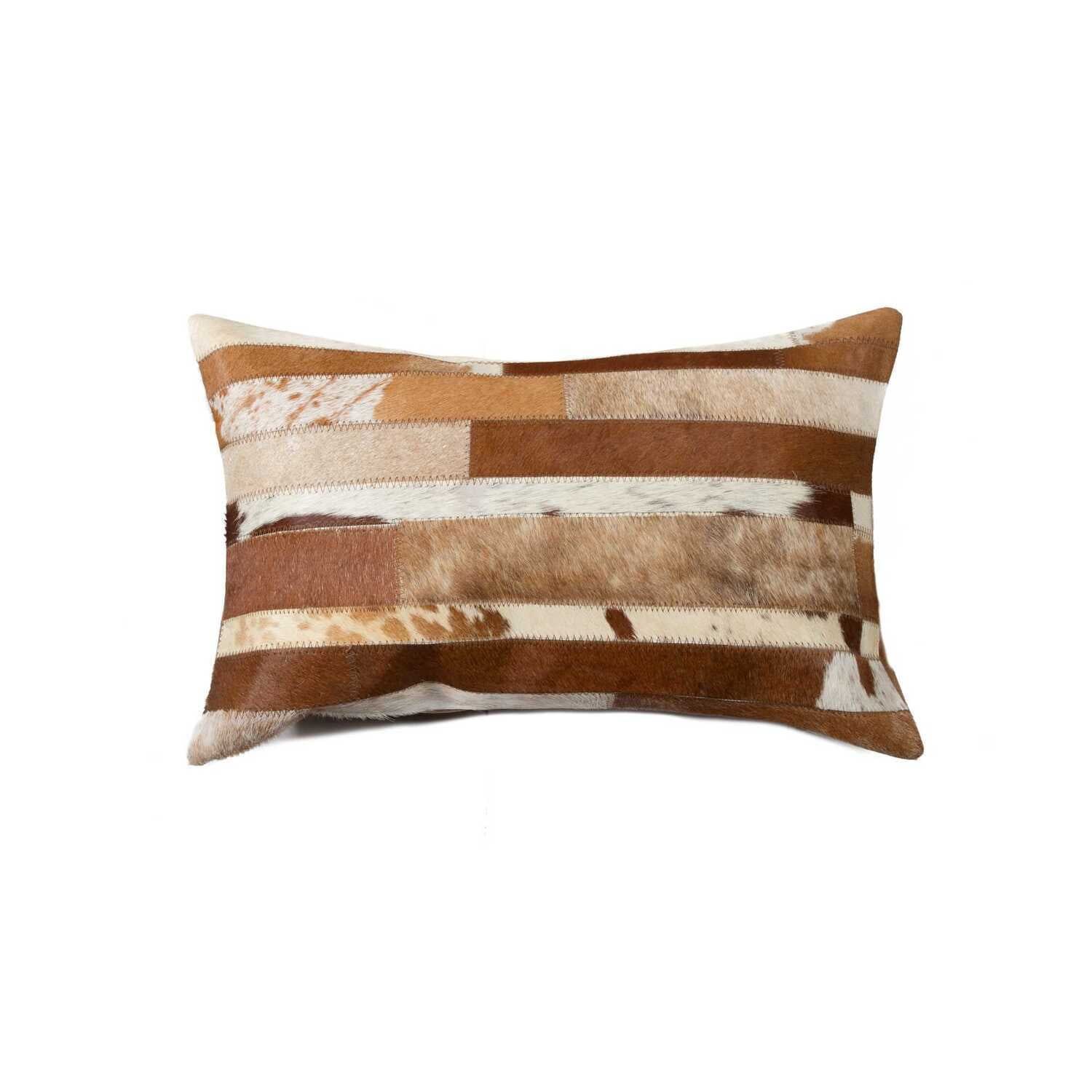 20" x 12" Brown and White Cowhide Pillow with Microsuede Backing