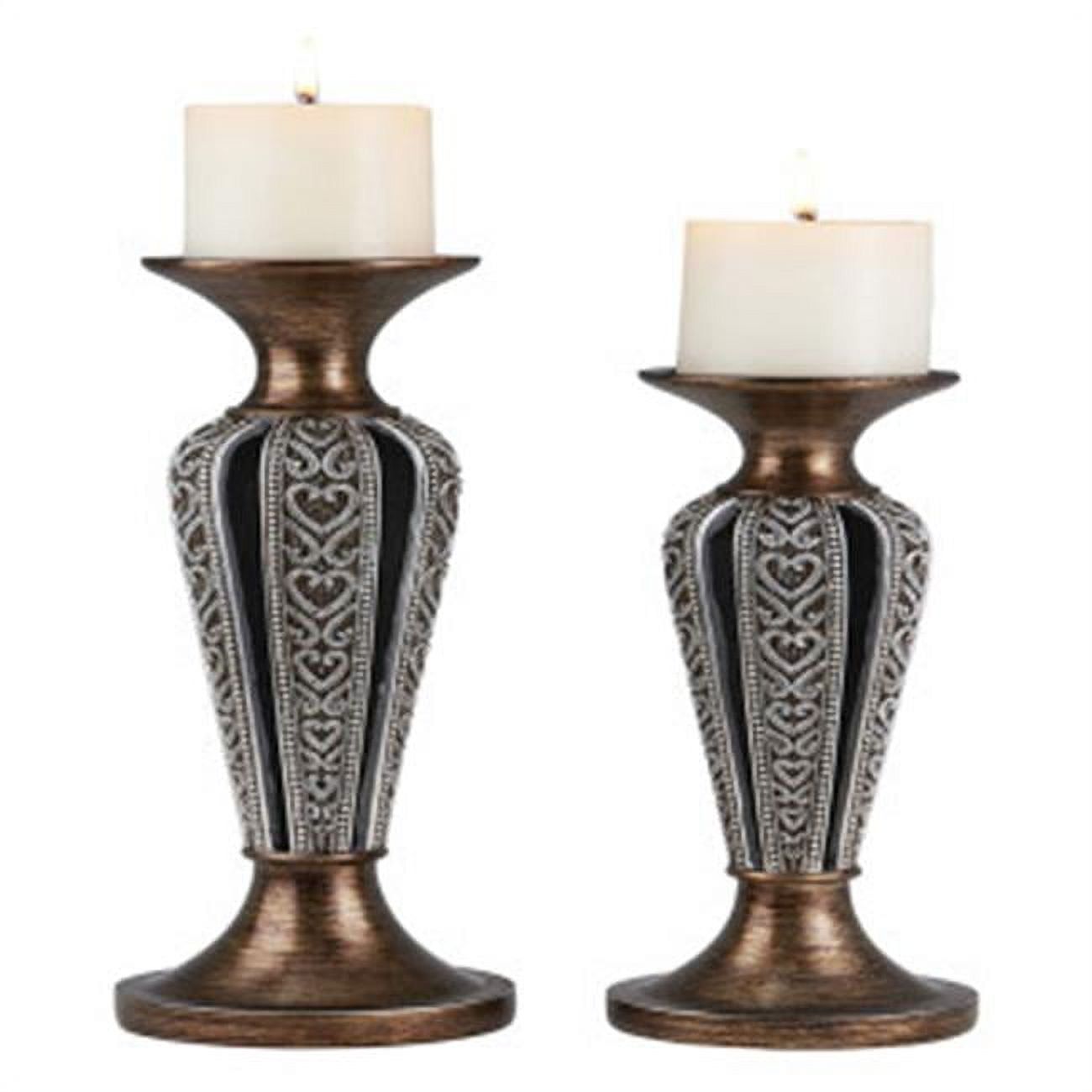 Everly Bronze Heart-Shape Studded Polyresin Candleholder Set