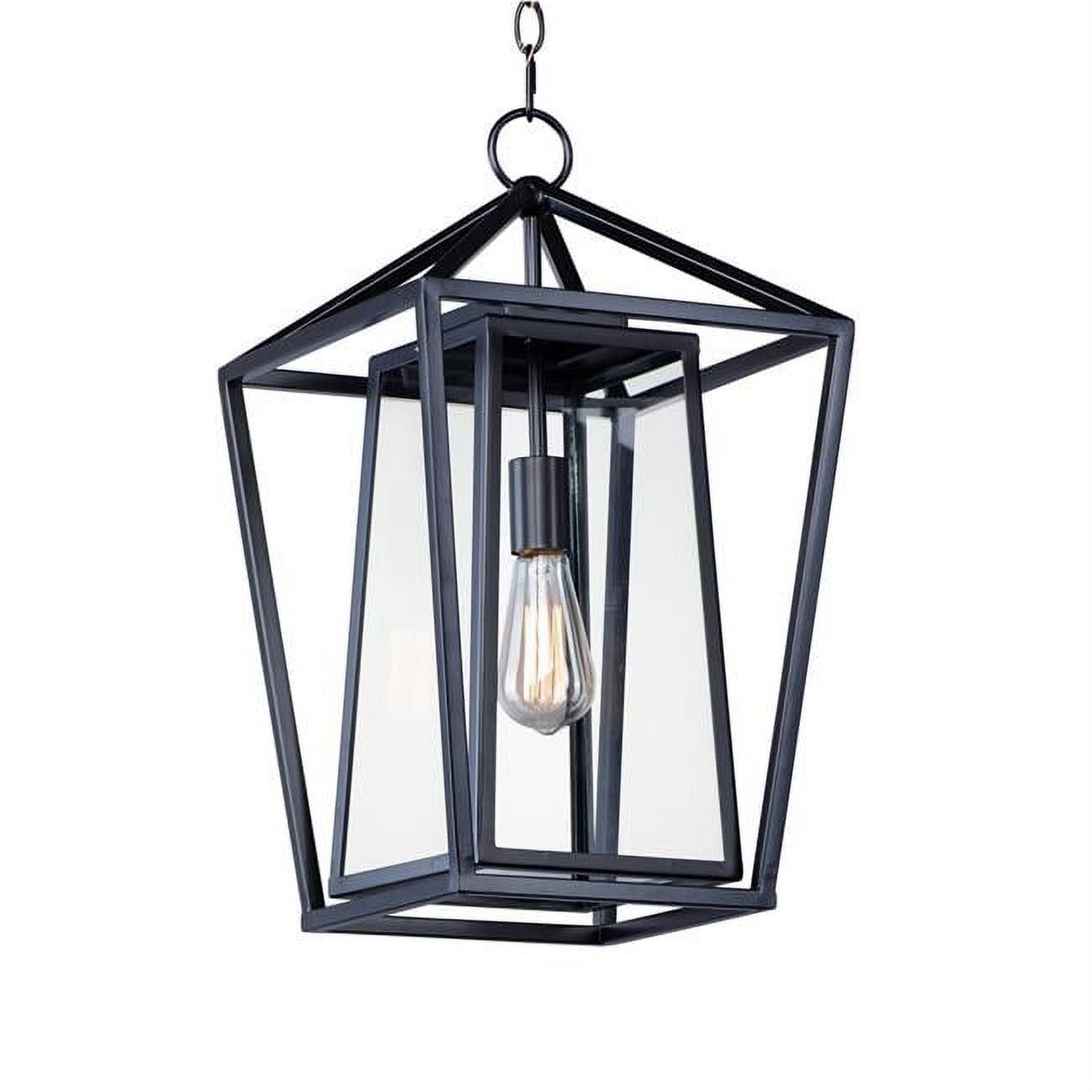 Elegant Artisan 12" Black Steel Outdoor Hanging Lantern with Clear Glass