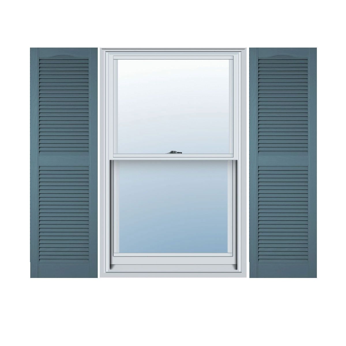 Wedgewood Blue Vinyl Cathedral Top Louver Shutters, 12" x 25"