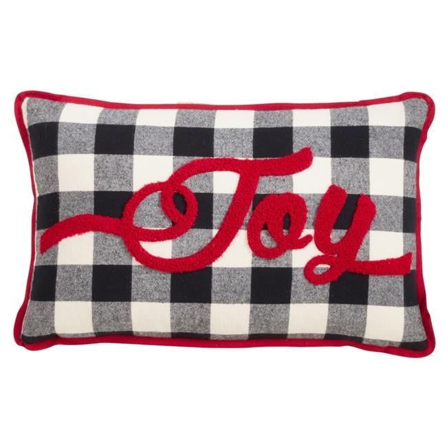 12 x 20 Inch Buffalo Plaid Joy Pillow Cover in Black and Red