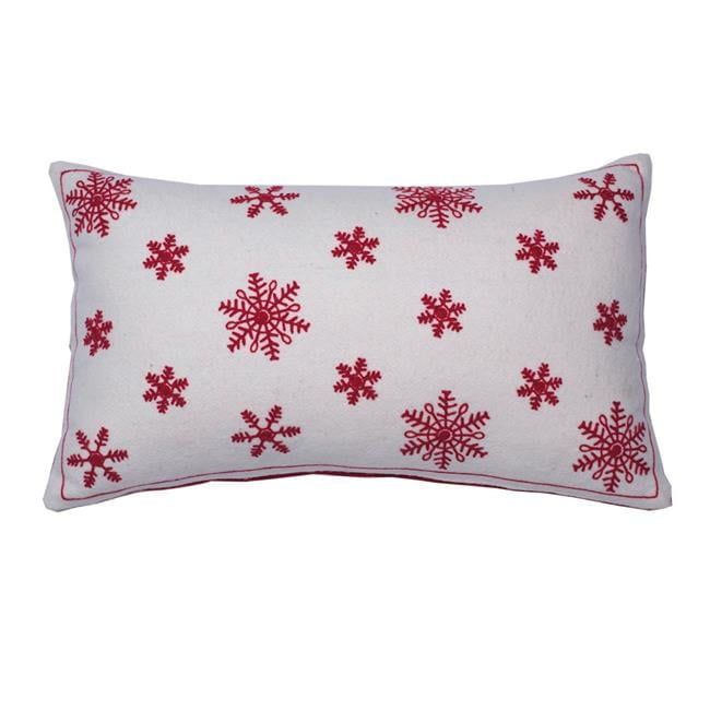 12 x 20 White Wool Felt Snowflake Embroidered Pillow