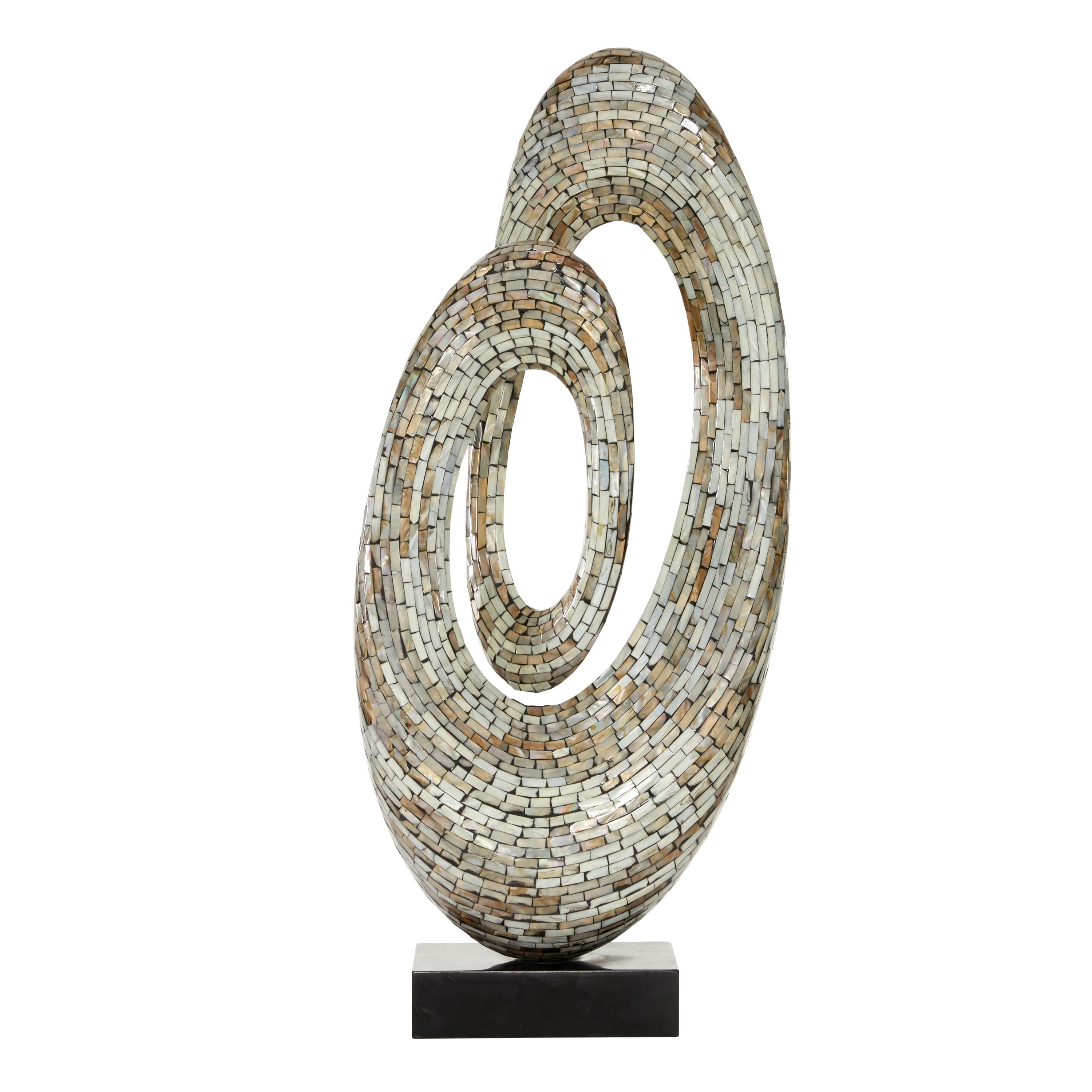 29" Gray Mother of Pearl Abstract Sculpture with Black Base