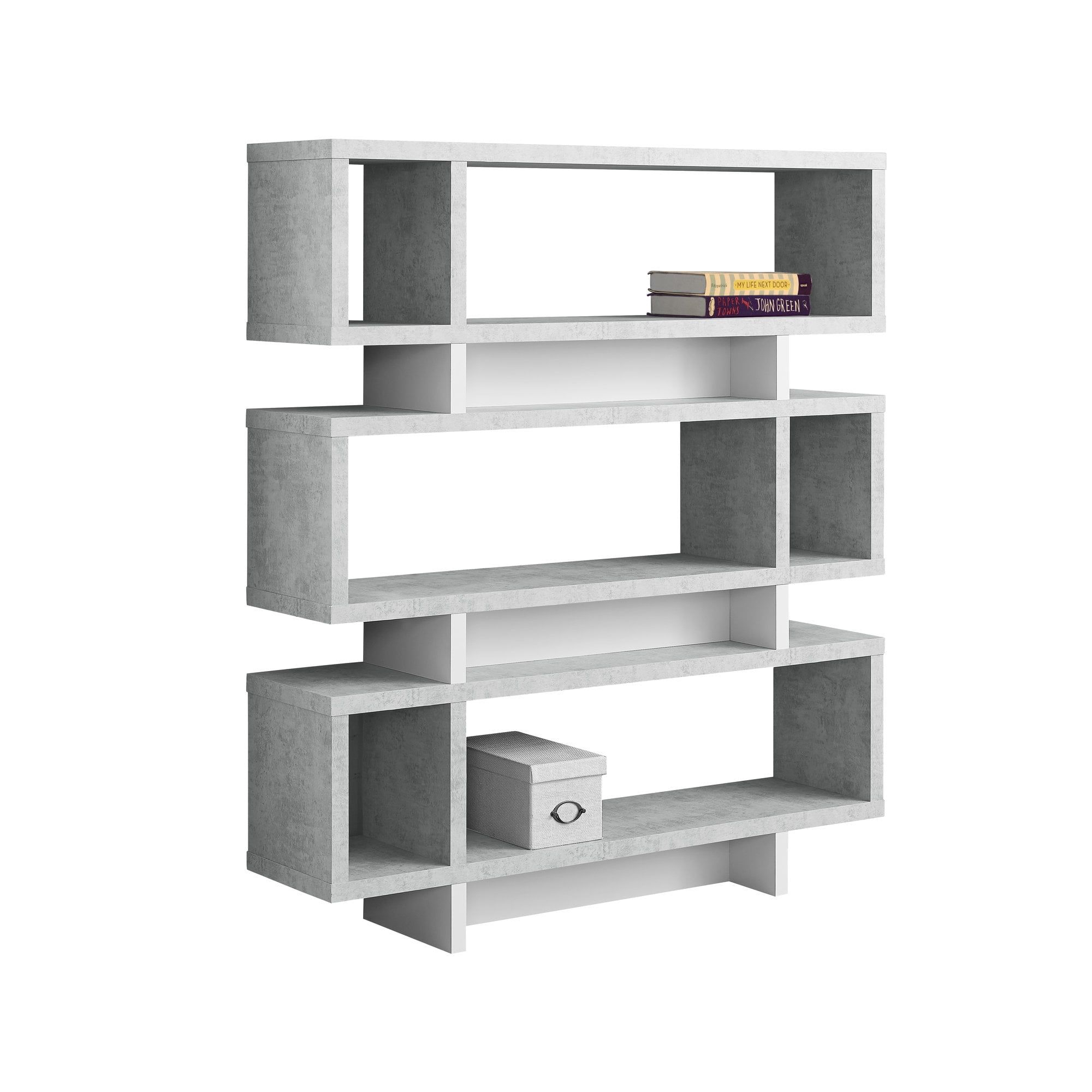 Contemporary Gray 12-Tier Rubberwood Floating Bookcase