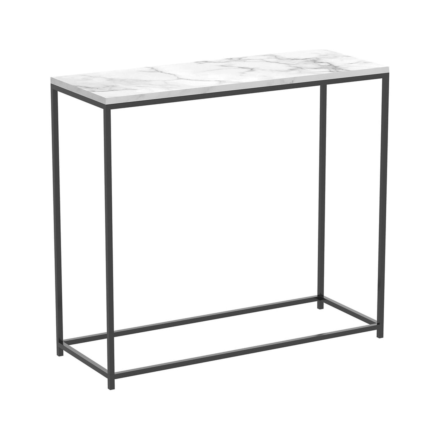 28" Black Marble and Metal Console Table