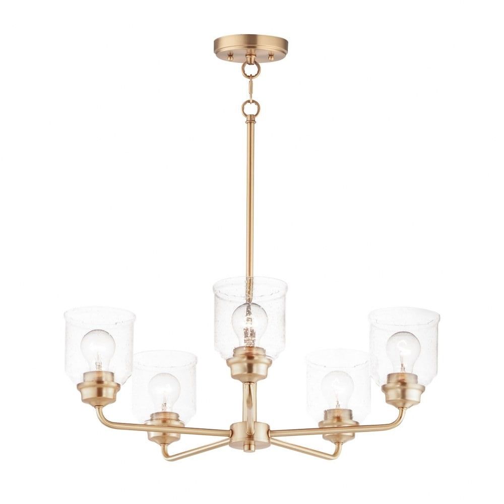 Heritage Brass Elegance 5-Light Chandelier with Seedy Glass