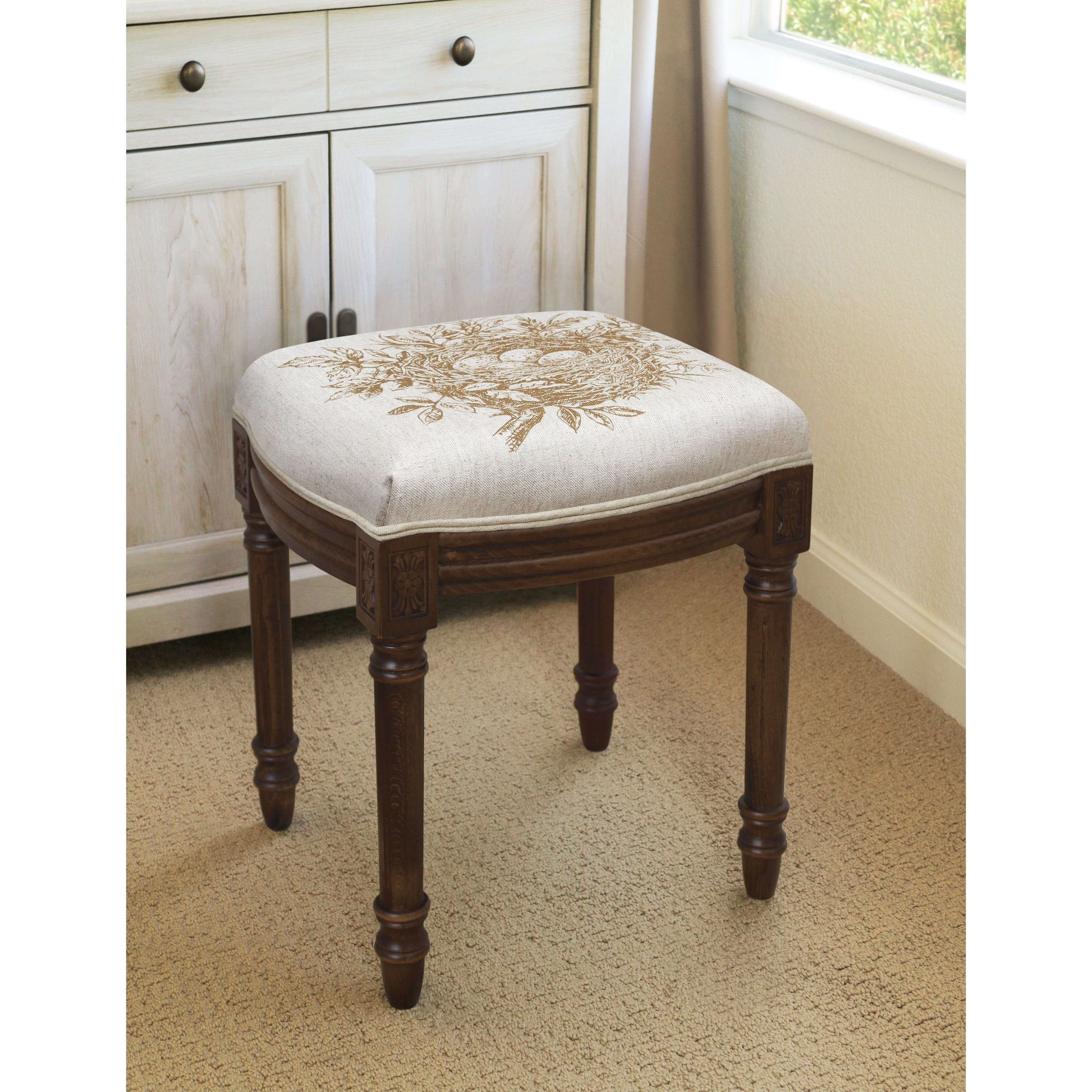 Chestnut Brown Bird's Nest Vanity Stool with Linen Seat