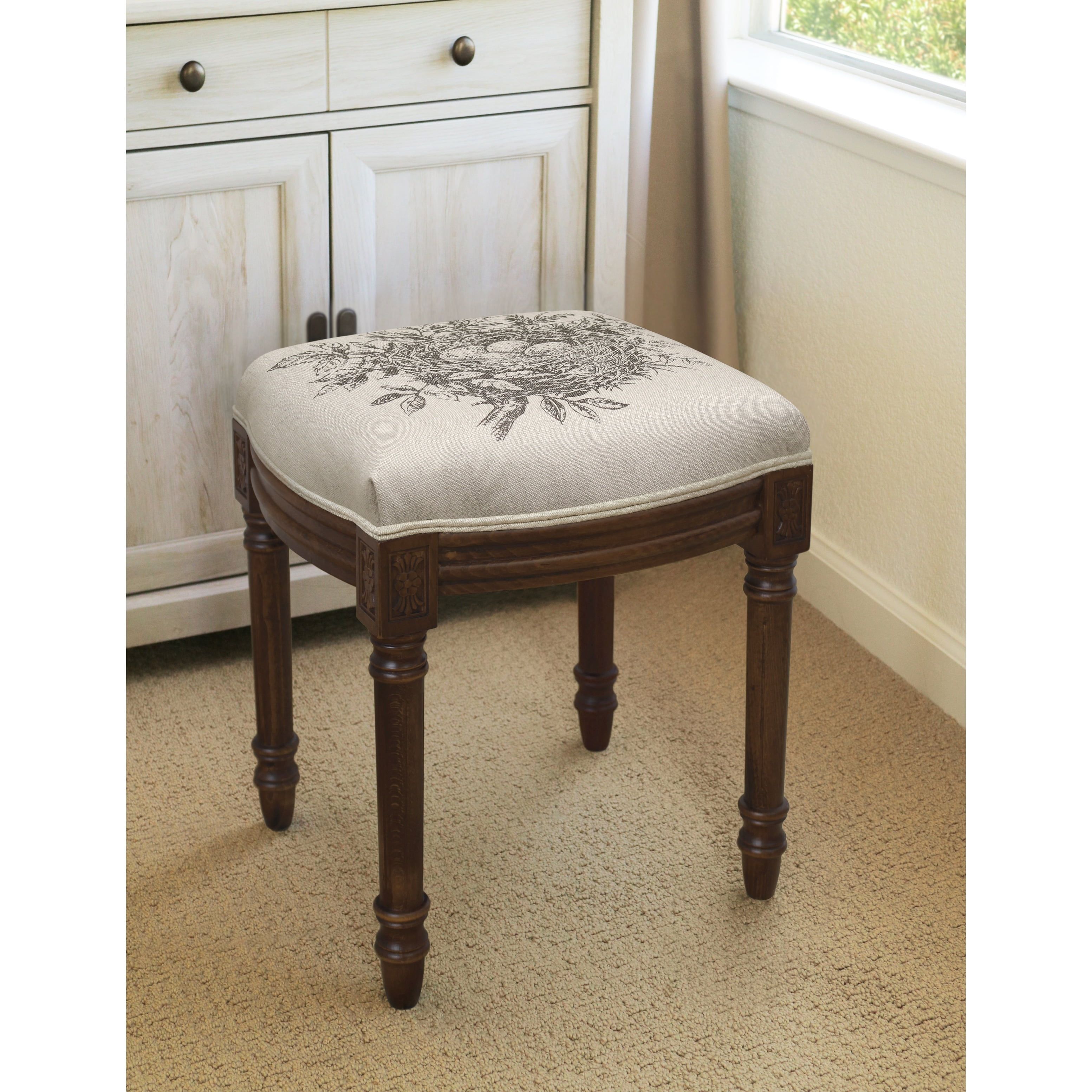 Chestnut Finish Bird's Nest Vanity Stool with Linen Seat