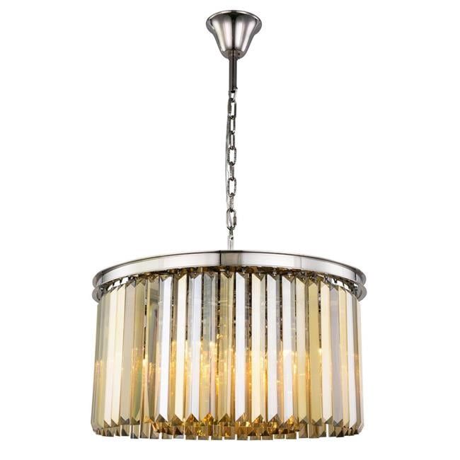 Sydney 8-Light Golden Teak Crystal Chandelier in Polished Nickel