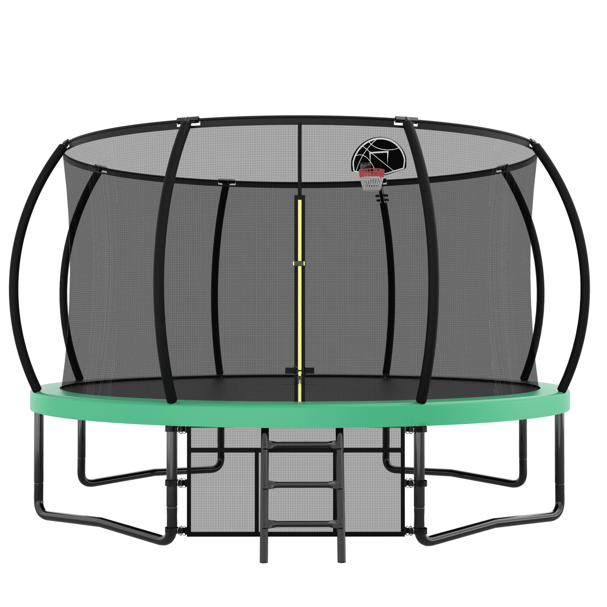 12FT Black and Green Round Trampoline with Enclosure