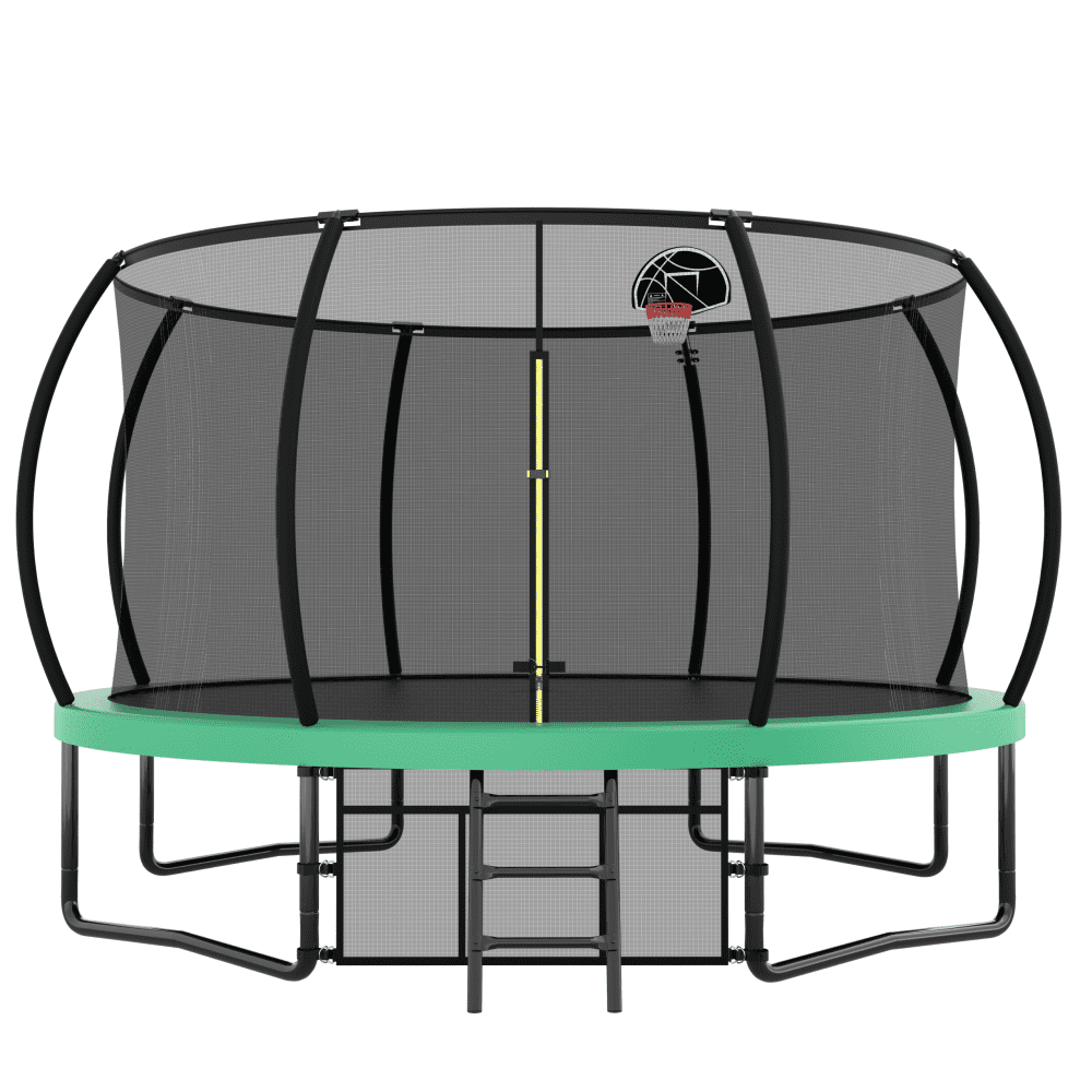 12FT Black Round Kids' Trampoline with Safety Enclosure and Ladder