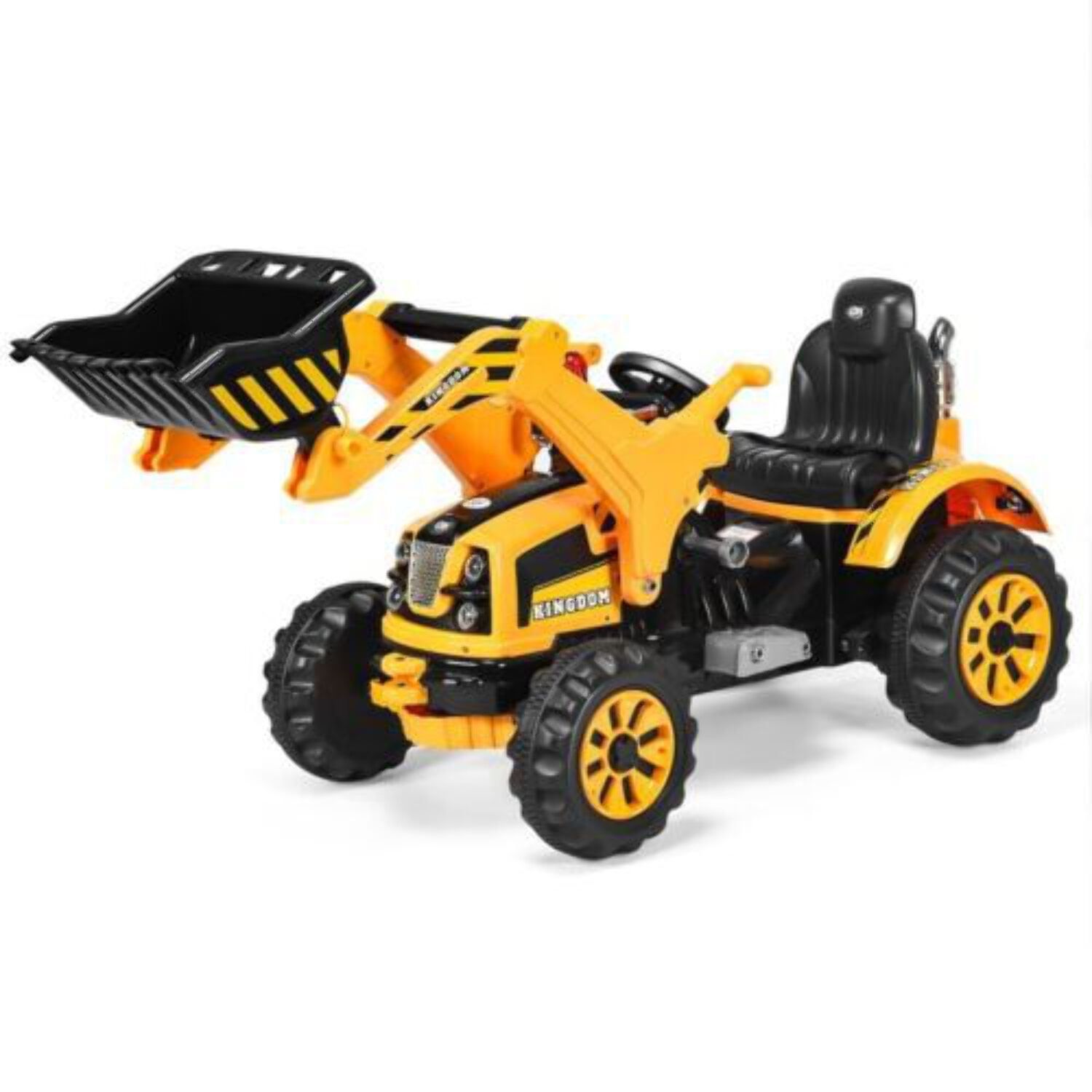 Yellow 12V Battery Powered Ride-On Excavator with Front Loader