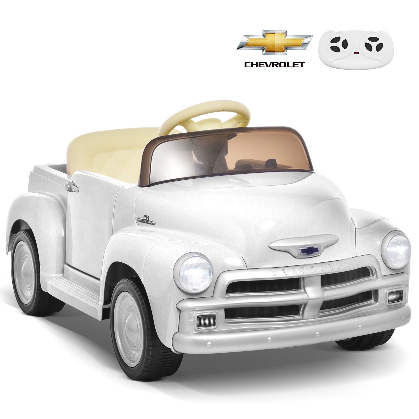 12V White Chevrolet 3100 Kids Ride-On Truck with Remote Control