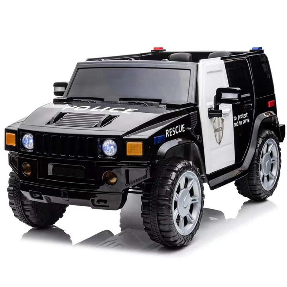 12V Black Police Rescue Ride-On Truck with Leather Seats