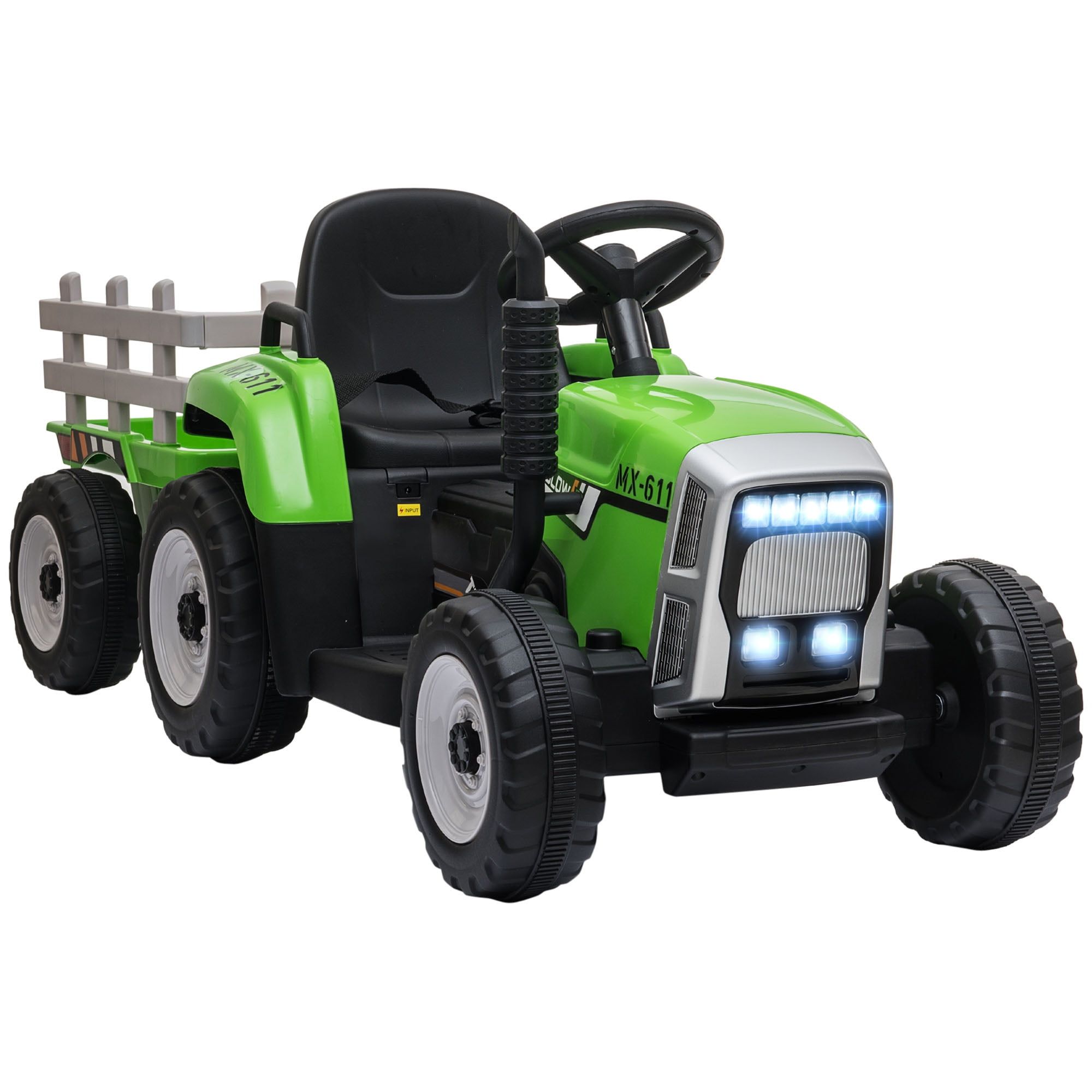 Green 12V Electric Ride-On Tractor with Trailer and Remote Control