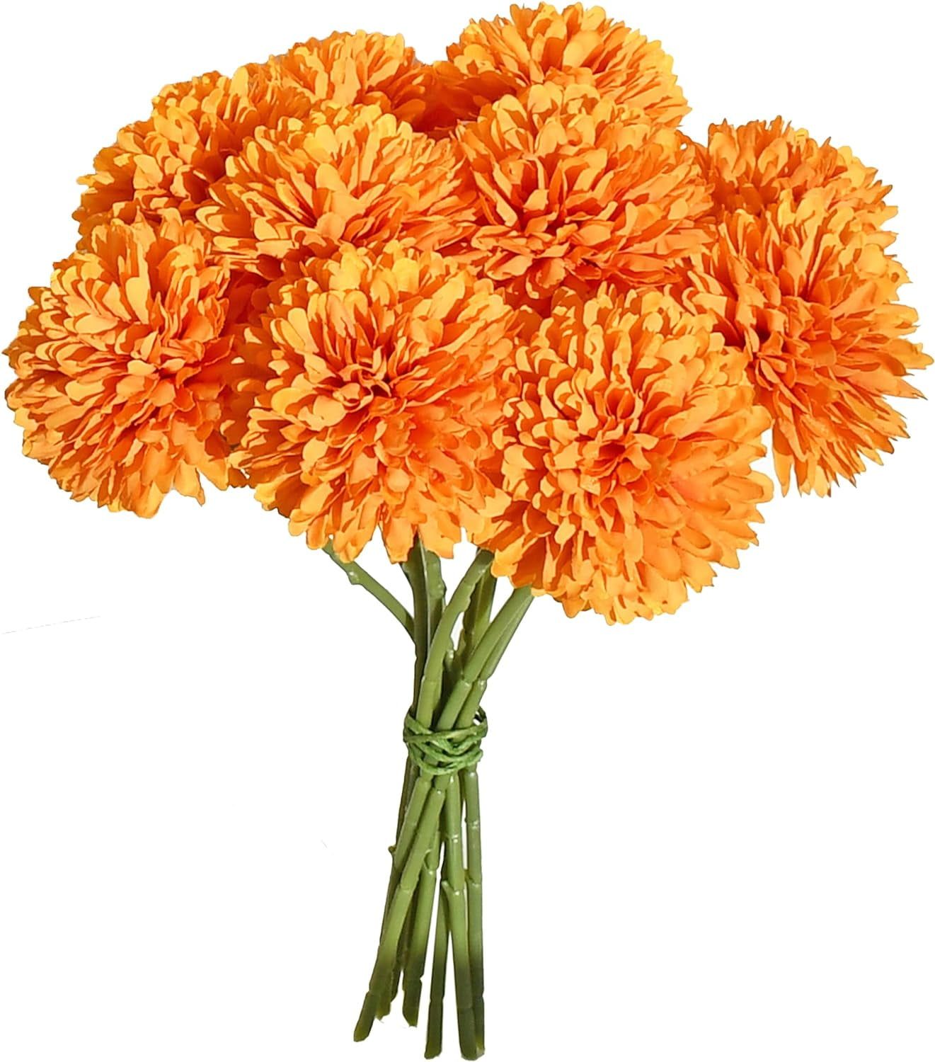 12-Piece Orange Silk Chrysanthemum Ball Flowers Bouquet