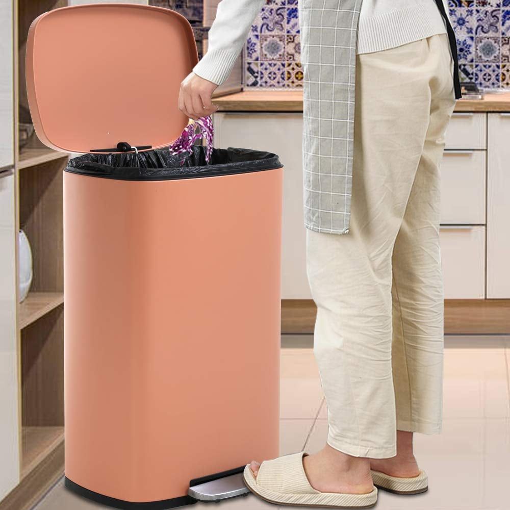 13 Gallon Pink Stainless Steel Pedal Trash Can with Removable Bucket