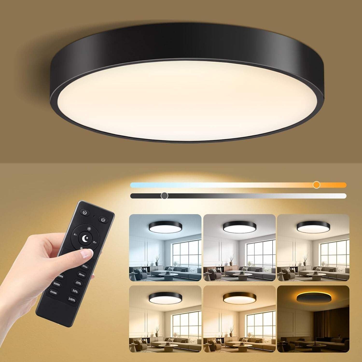 13-Inch White Gold LED Flush Mount Ceiling Light with Remote